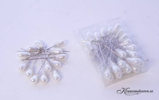 Droppformad pärlnål i vitt, 10mm. 5st.