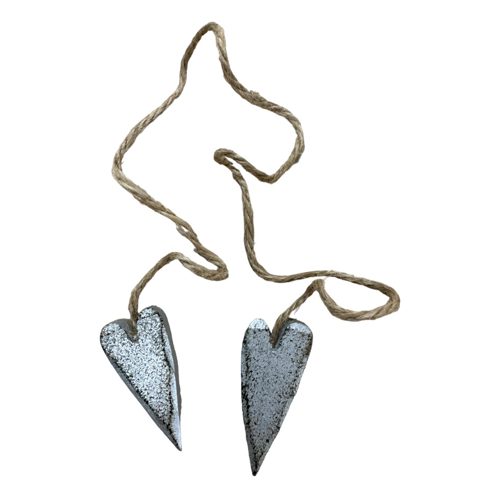 silverfärgade hjärtan på natursnöre