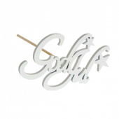 God Jul-skylt på stick, vit med stjärna. 10 cm Vit God Jul-skylt på stick med stjärna, 10 × 6 cm