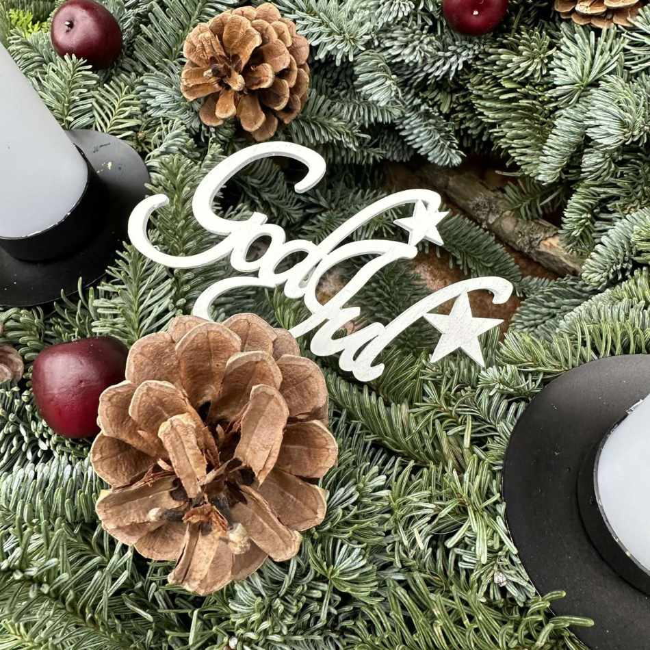 God Jul/stick vit med stjärna, 10 x 6 cm