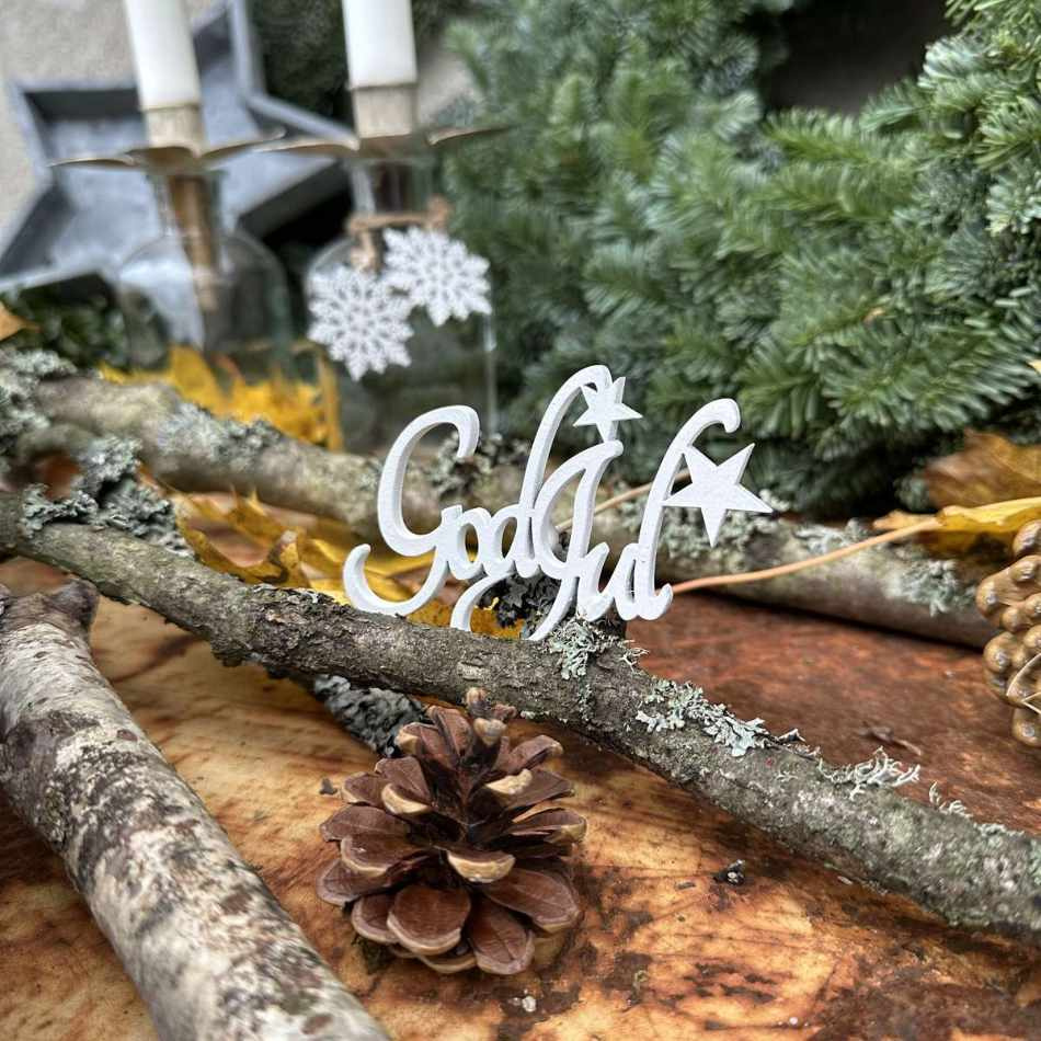 God Jul/stick vit med stjärna, 10 x 6 cm