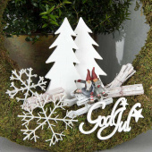 God Jul-skylt på stick, vit med stjärna. 10 cm God Jul-skylt på stick, vit med stjärna. 10 cm