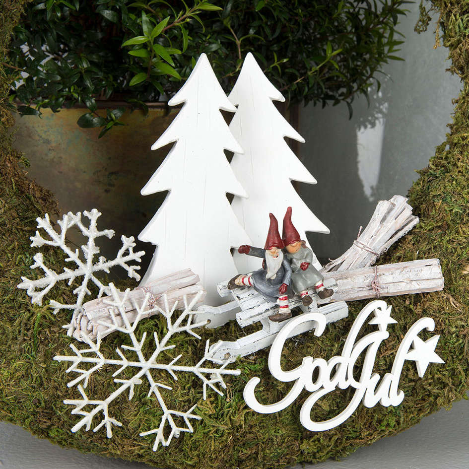 God Jul-skylt på stick, vit med stjärna