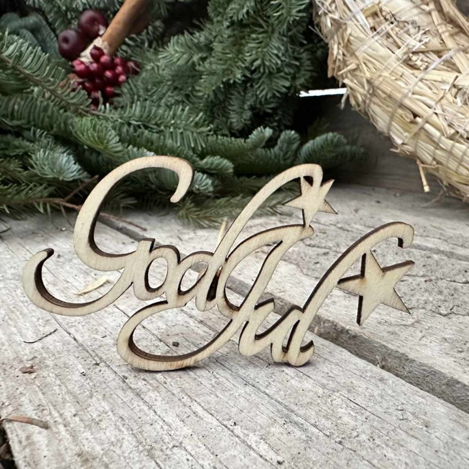 God Jul stick natur med stjärna, 10 x 6 cm