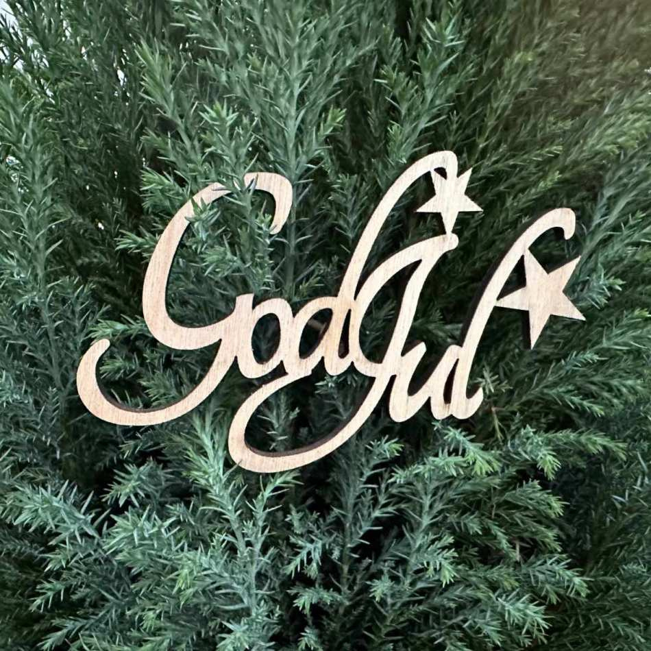 God Jul stick natur med stjärna, 10 x 6 cm