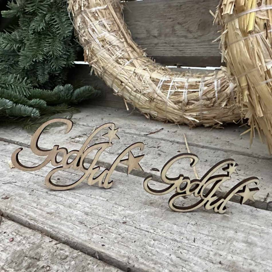 God Jul stick natur med stjärna, 10 x 6 cm