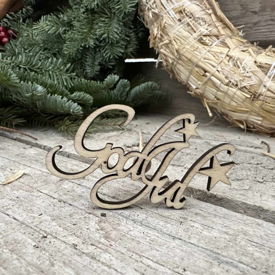 God Jul stick natur med stjärna, 7,5 x 4,5 cm