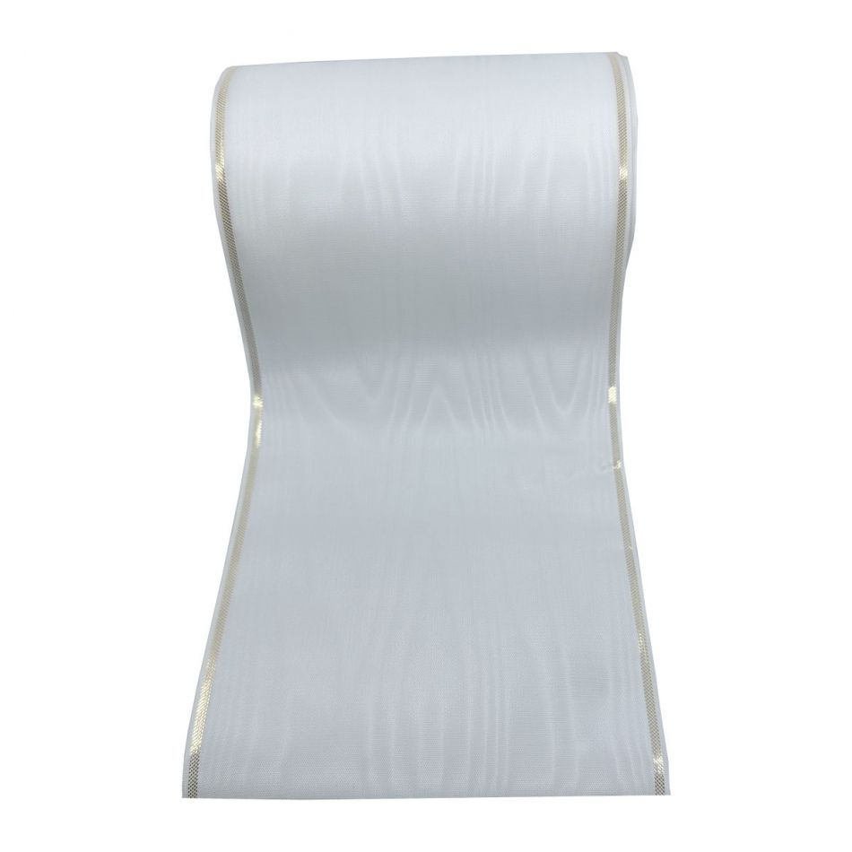 Vitt band med guldkant, 150 mm bred ( 25 m)