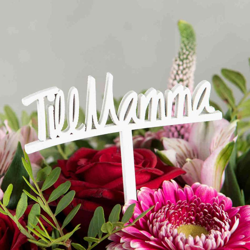 Till Mamma, på pinne. Vit.  9x2,5 cm 