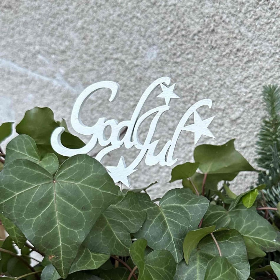 God Jul på pinne med stjärnor, vit,