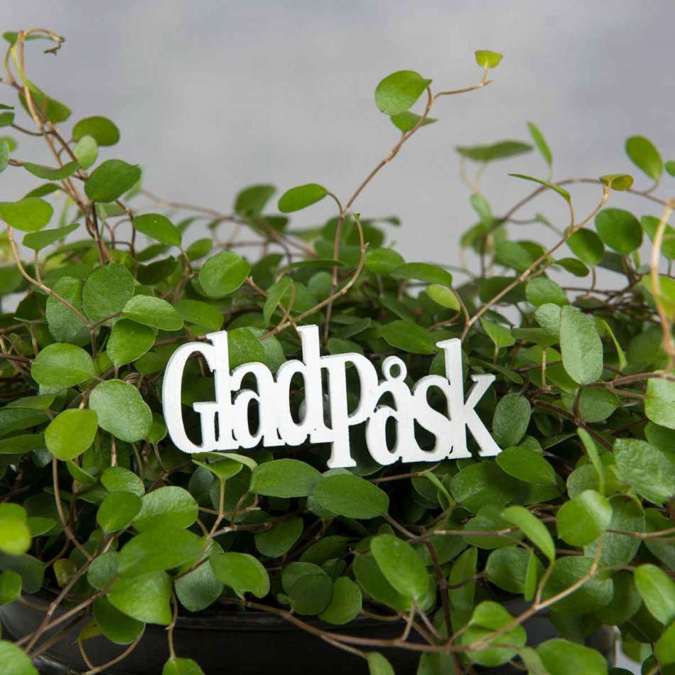 Glad Påsk, stick. Vit. 6 x 2,5 cm