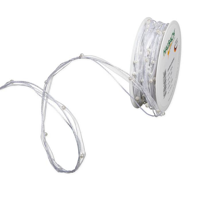 Dekorativt organzaband i vitt och silver