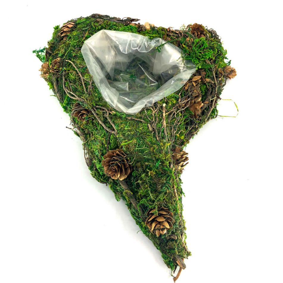 Kruka av mossa, kvistar och kottar 30x20 cm