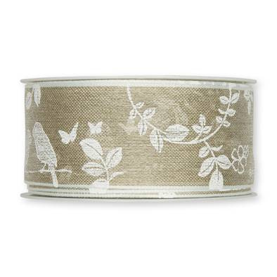 Textilband med fåglar och blommor