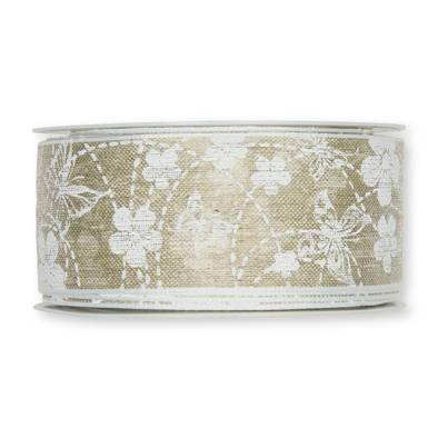 textilband med fjärilar och blommor