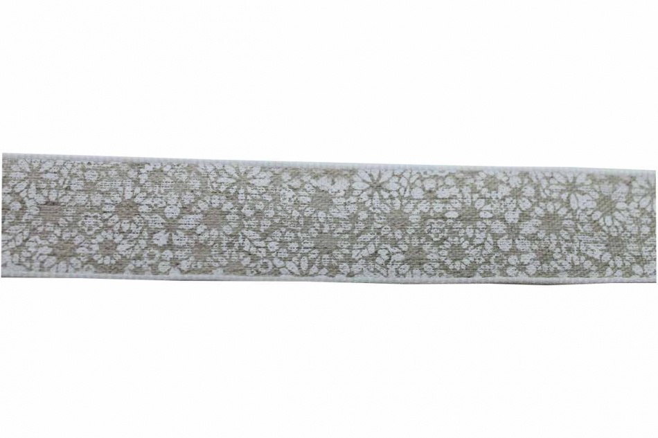 Bege band med vita  blommor. ( 2,5 meter )