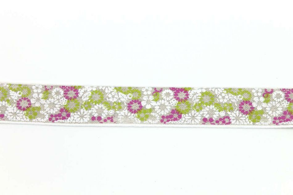Band med rosa / gröna blommor. 2,5 meter