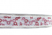 Band med mörkrosa / vita  blommor. 2,5 meter Band med mörkrosa / vita  blommor. 2,5 meter