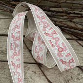 Band med mörkrosa / vita  blommor. 2,5 meter Band med mörkrosa / vita  blommor. 2,5 meter
