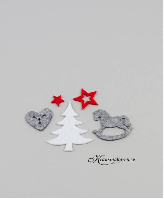 Filtfigurer - julmix. vit/röd/grå. 15 st