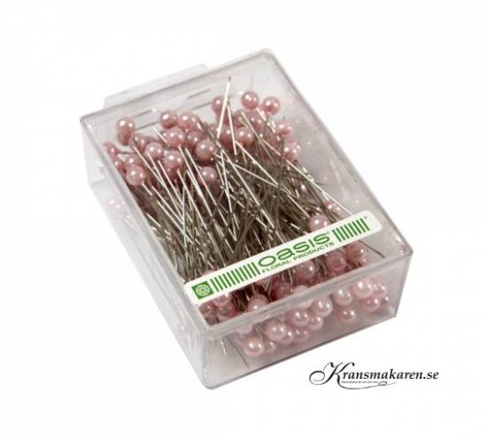 Pärlnålar, Ljusrosa, 6 mm. 144st