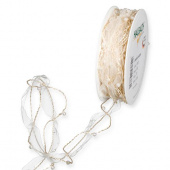 Organzaband, beige med pärlor, 20 mm x 10 m Organzaband, beige med pärlor, 20 mm x 10 m