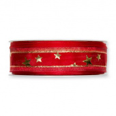 dekorband i rött med stjärnor 25 mm bred