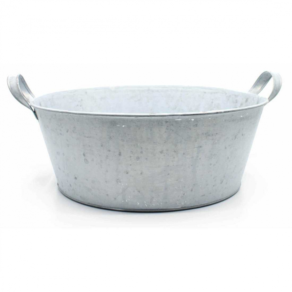 Zink skål med handtag, Vit zink. 29 cm