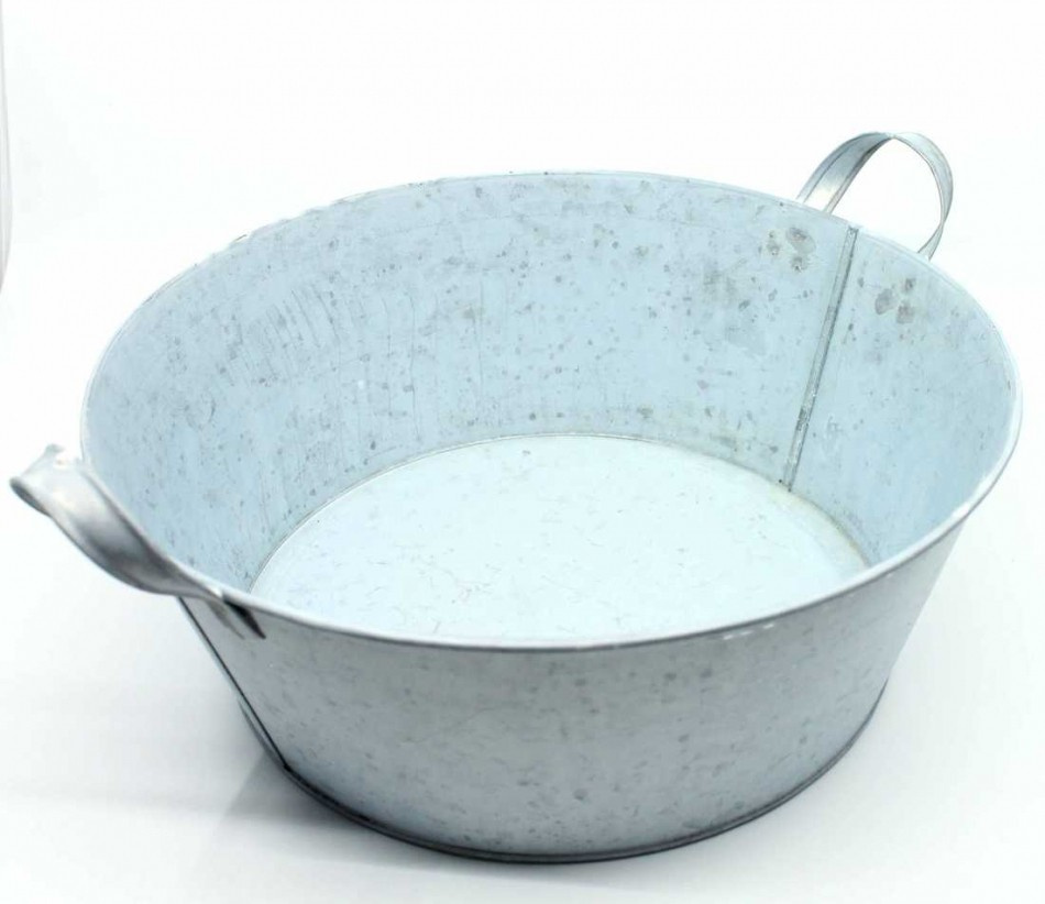 Zink skål med handtag, Vit zink. 29 cm