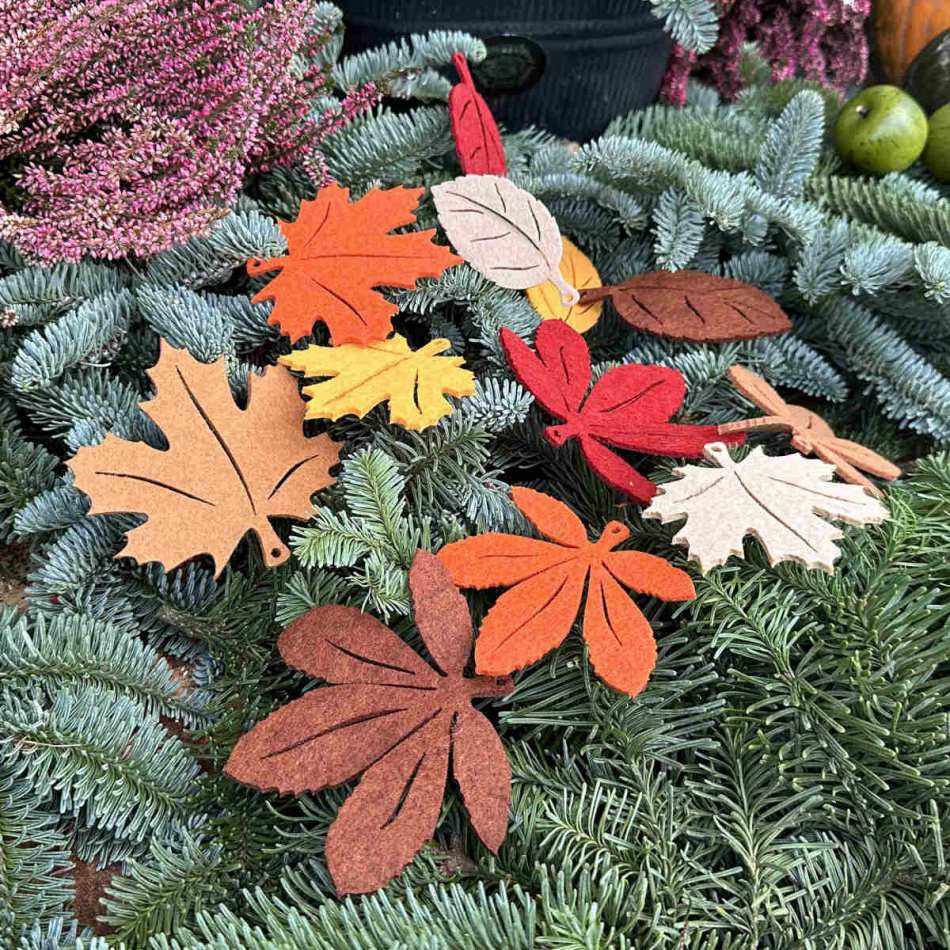 Löv av filt, 6 st. Natur, Brun, Mörkbrun