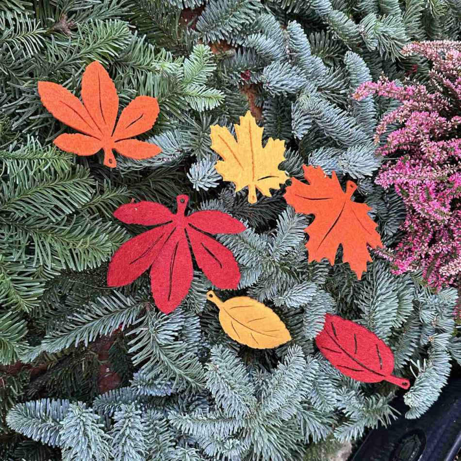 Löv av filt, 6 st. Gul, Orange, Röd