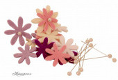 Blommor, mix, med vita nålpärlor- set. 6-8 cm