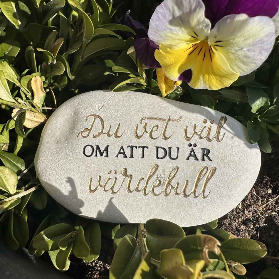 Sten med text - Du vet väl om att du är värdefull