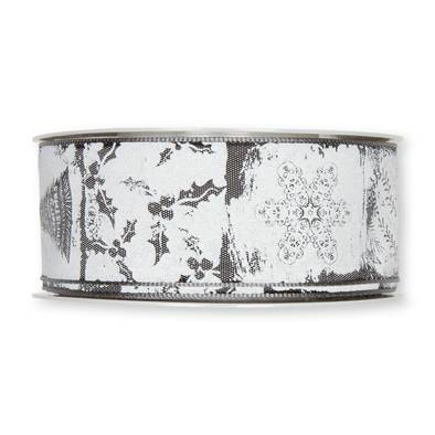 Dekorband, vit/svart, julmix, 40 mm (3 meter)