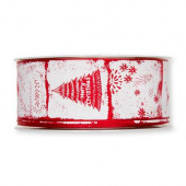 Dekorband, vit/röd, julmix, 40 mm (pris per meter) Dekorband, vit/röd, julmix, 40 mm (pris per meter)