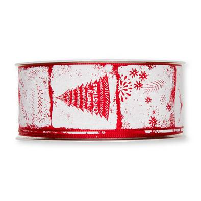 Dekorband, vit/röd, julmix, 40 mm (3 meter)