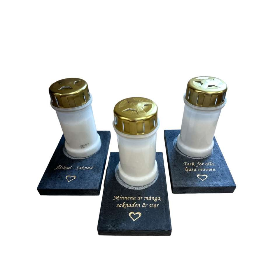 Stenar till gravljus med olika texter att välja på