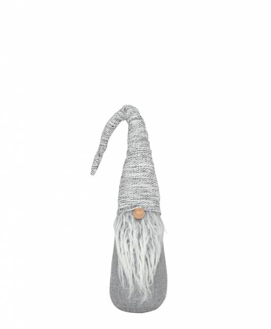 Tomte av tyg. Grå / Vit. ca 25-45 cm hög
