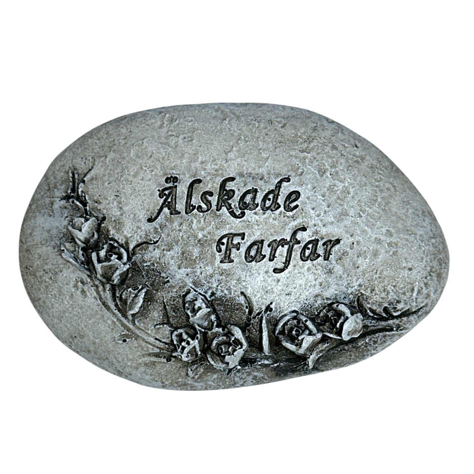 Sten med text Älskade Farfar