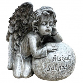 Ängel i grått på sten med texten Älskad Saknad, ca 13 cm Ängel i grått på sten med texten Älskad Saknad, ca 13 cm