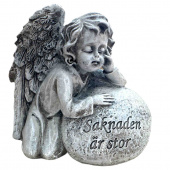 Ängel i grått på sten med texten Saknaden är stor, ca 13 cm Ängel i grått på sten med texten Saknaden är stor, ca 13 cm