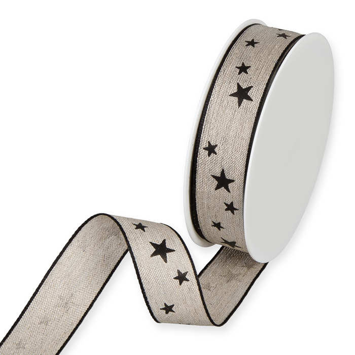 Dekorband naturfärgat med svarta stjärnor 25mm (15m)