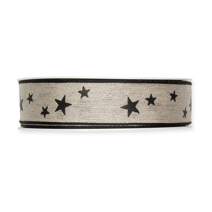 Dekorband naturfärgat med svarta stjärnor 25mm (2,5m)