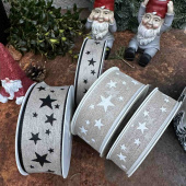 Dekorband naturfärgat med svarta stjärnor 25mm (2,5m) Dekorband naturfärgat med svarta stjärnor 25mm (2,5m)