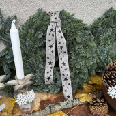 Dekorband naturfärgat med svarta stjärnor 25mm (2,5m) Dekorband naturfärgat med svarta stjärnor 25mm (2,5m)