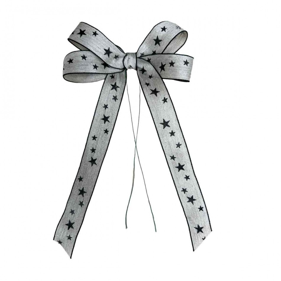 Rosett av linne med Svarta stjärnor , ca 15cm