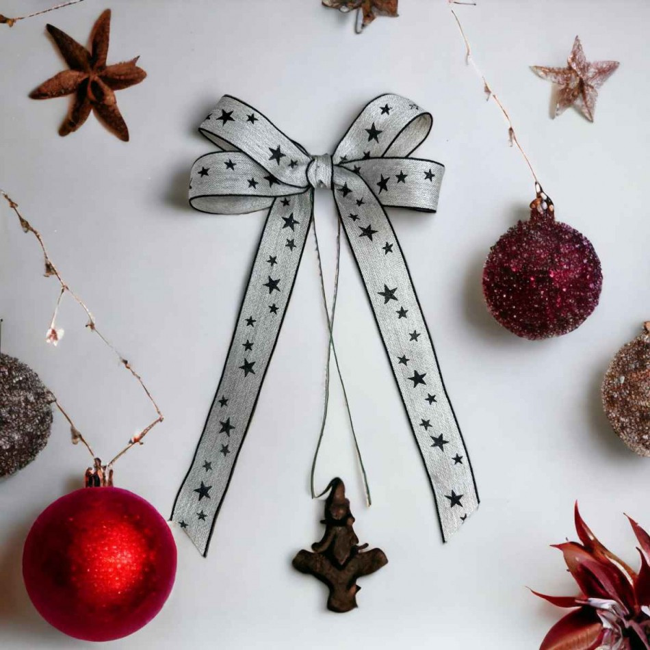 Rosett av linne med Svarta stjärnor , ca 15cm