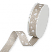 Dekorband naturfärgat med vita stjärnor 25mm (15m) Dekorband naturfärgat med vita stjärnor 25mm (15m)