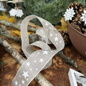 Dekorband naturfärgat med vita stjärnor 25mm (15m) Dekorband naturfärgat med vita stjärnor 25mm (15m)