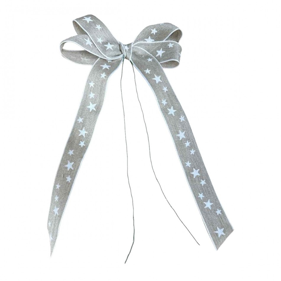 Rosett av linne med Vita stjärnor , ca 14 x 24 cm